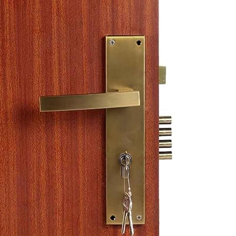 Handle Waala MG308 10 inch 60mm Stainless Steel Antique Brass Finish Cylindrical Plate One Side Key Mortise Door Lock Set