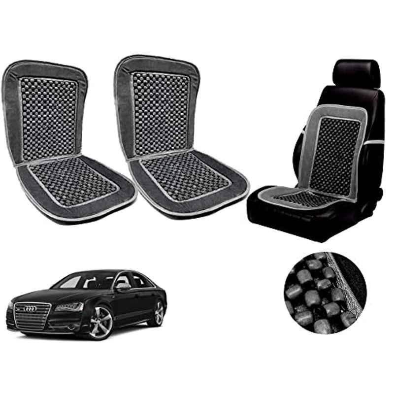 Auto Pearl PU, Velvet & Wooden Beads Grey Rectangular Seat Cushion for Audi S8 (Pack of 2 )
