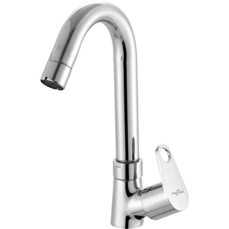 Neelkund Eva Brass Silver Chrome Finish Swan Neck Pillar Tap for Bathroom & Kitchen
