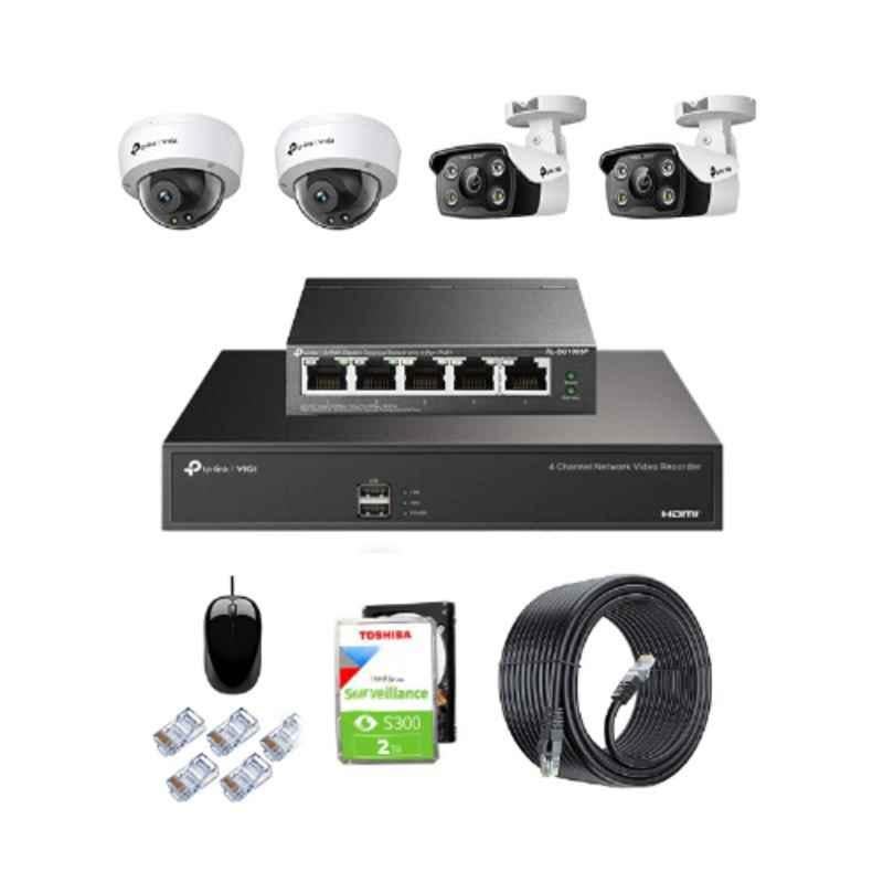 TP-Link VIGI C240 & C340 4MP Full Colour Network IP Combo Indoor & Outdoor Kit with 4CH NVR 4 Camera 5 Port POE Switch 2TB HDD D-LINK 100M LAN Cable
