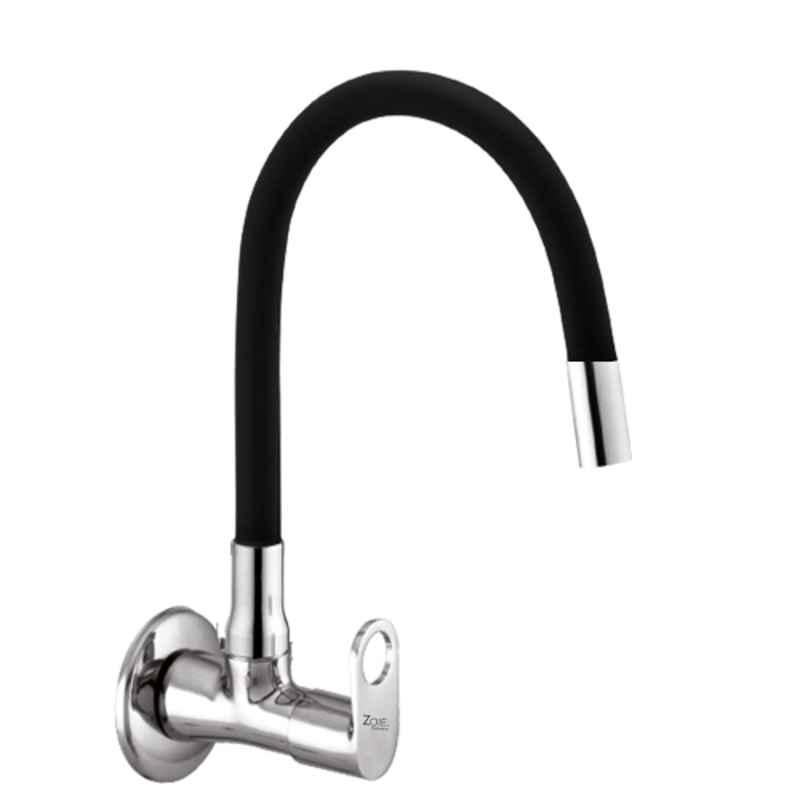 Zoie Orneo Brass Chrome Finish Single Flow Kitchen Sink Tap with Black Flexible Silicone Swivel Spout, Z31039