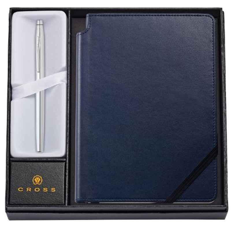 Cross Blue Ink Chrome Rollerball Pen with Journal Classic Century Set
