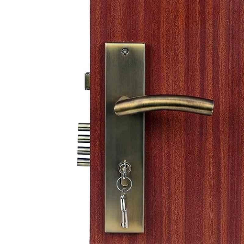 Homexpert MG1105 10 inch 60mm Stainless Steel Antique Brass Finish Cylindrical Plate Both Side Key Mortise Door Lock Set