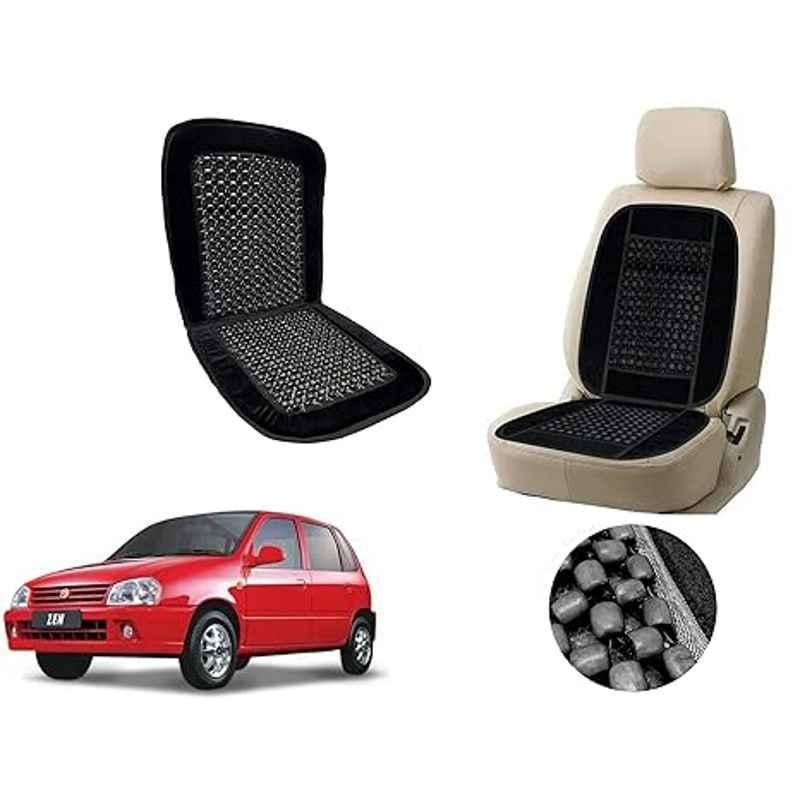 Auto Pearl PU, Velvet & Wooden Beads Black Rectangular Seat Cushion for Maruti Suzuki Zen
