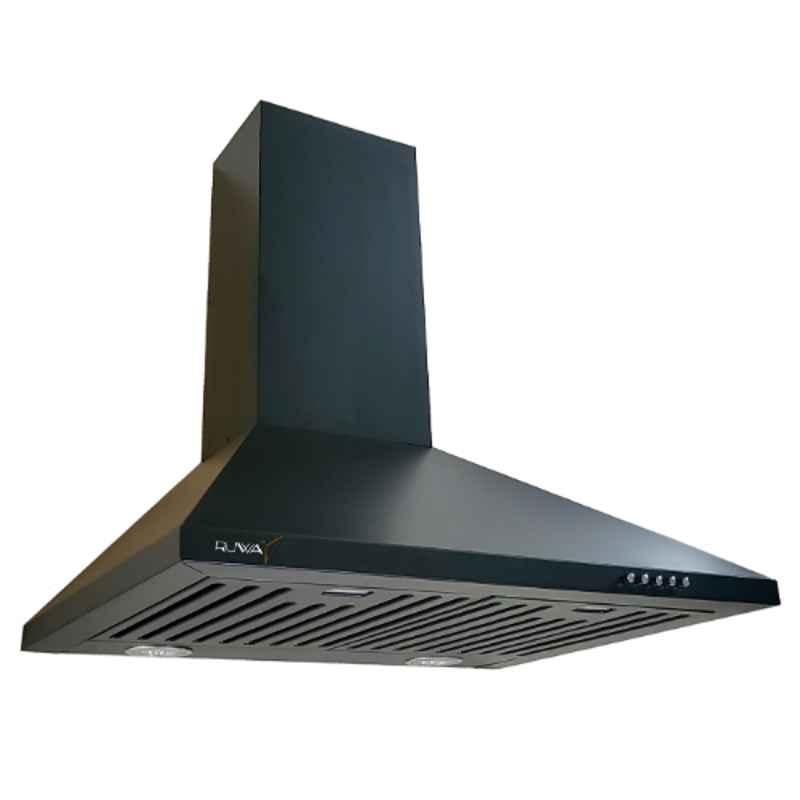 Ruwa Citrine 1100CMH 60cm Mild Steel Black Wall Mounted Powder Coated Pyramid Shape Kitchen Chimney