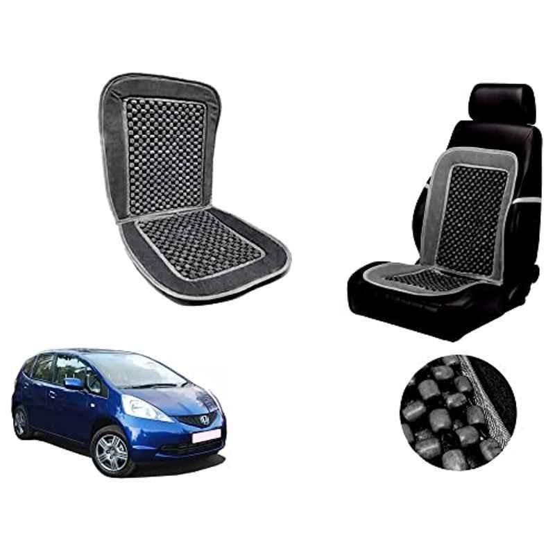 Auto Pearl PU, Velvet & Wooden Beads Grey Rectangular Seat Cushion for Honda Jazz