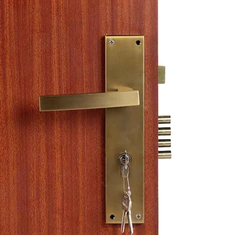 Homexpert MG308 10 inch 60mm Stainless Steel Antique Brass Finish Cylindrical Plate One Side Key Mortise Door Lock Set