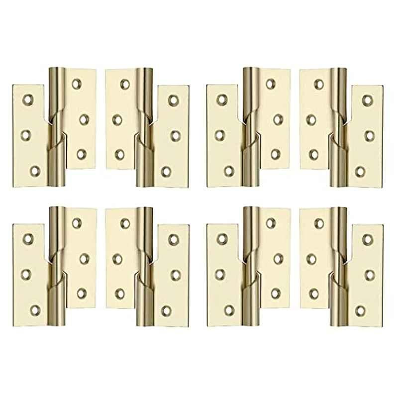 Screwtight 3 inch Iron Brass Plated Finish Door & Cabinet Rising Butt Hinge, S171001EB-8 (Pack of 8)