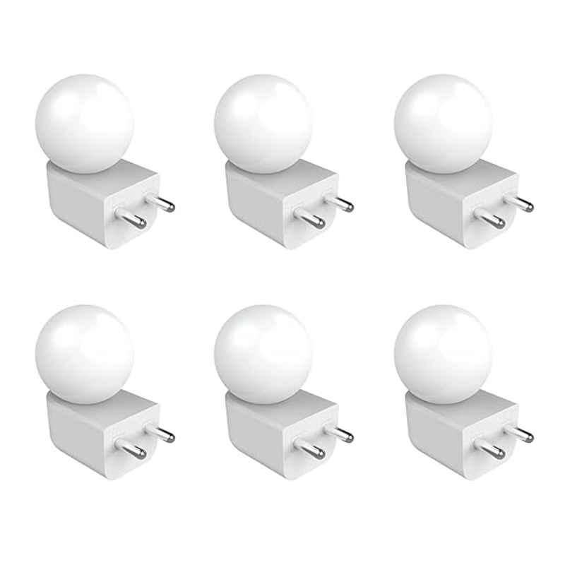 Fybros Bloom 0.5W Polycarbonate White Round LED Night Bulb with Plug & Play, FLS5291F (Pack of 6)