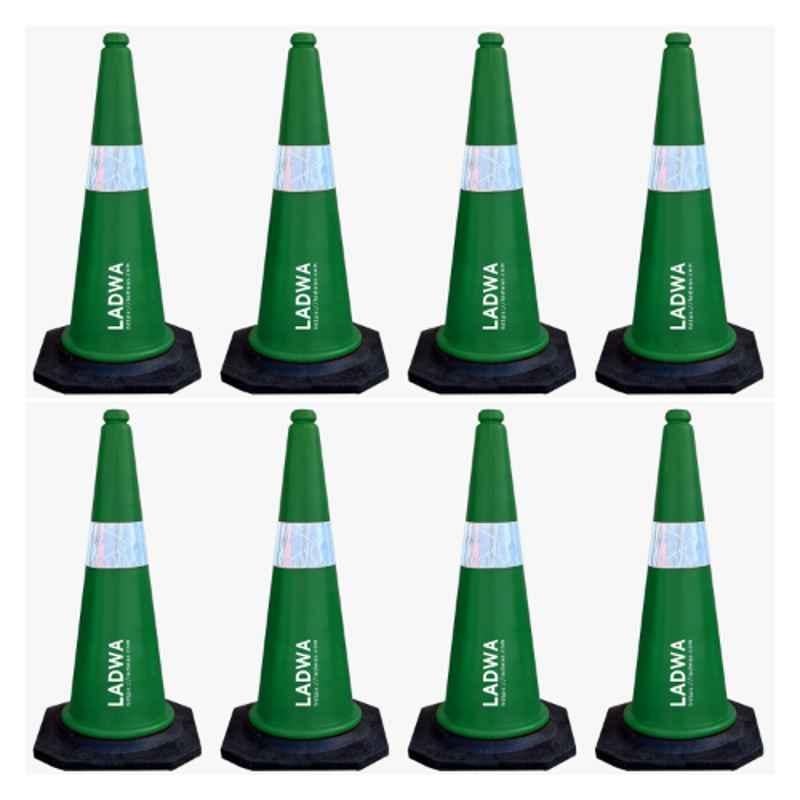 Ladwa 8 Pcs 750mm PVC Impact Resistant Green Road Traffic Safety Cone with 8m Chain & 8 Hooks Set
