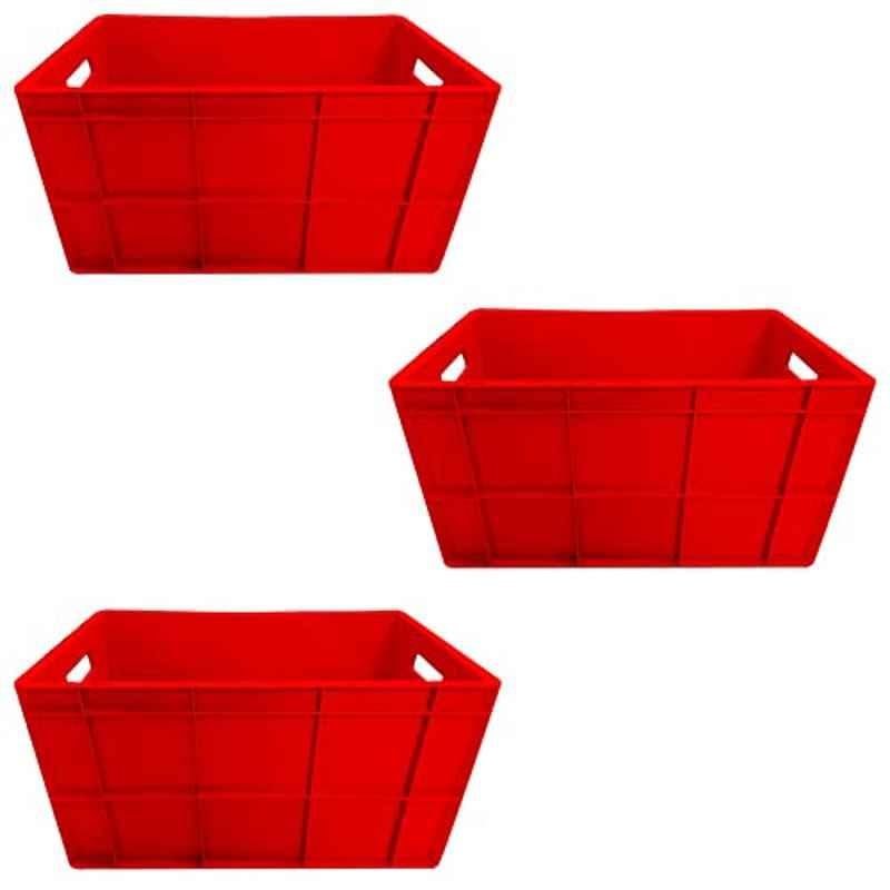 Xela 312-R 60x40x32cm Plastic Red Multipurpose Heavy Duty Portable Crate, (Pack of 3)