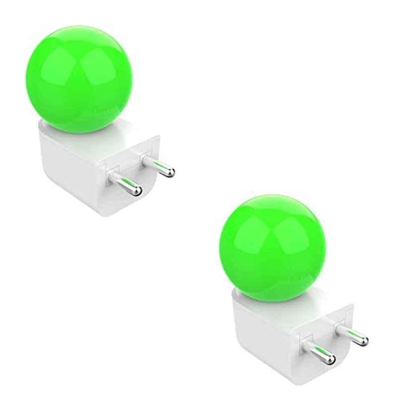 Fybros Bloom 0.5W Polycarbonate Green Round LED Night Bulb with Plug & Play, FLS5295B (Pack of 2)