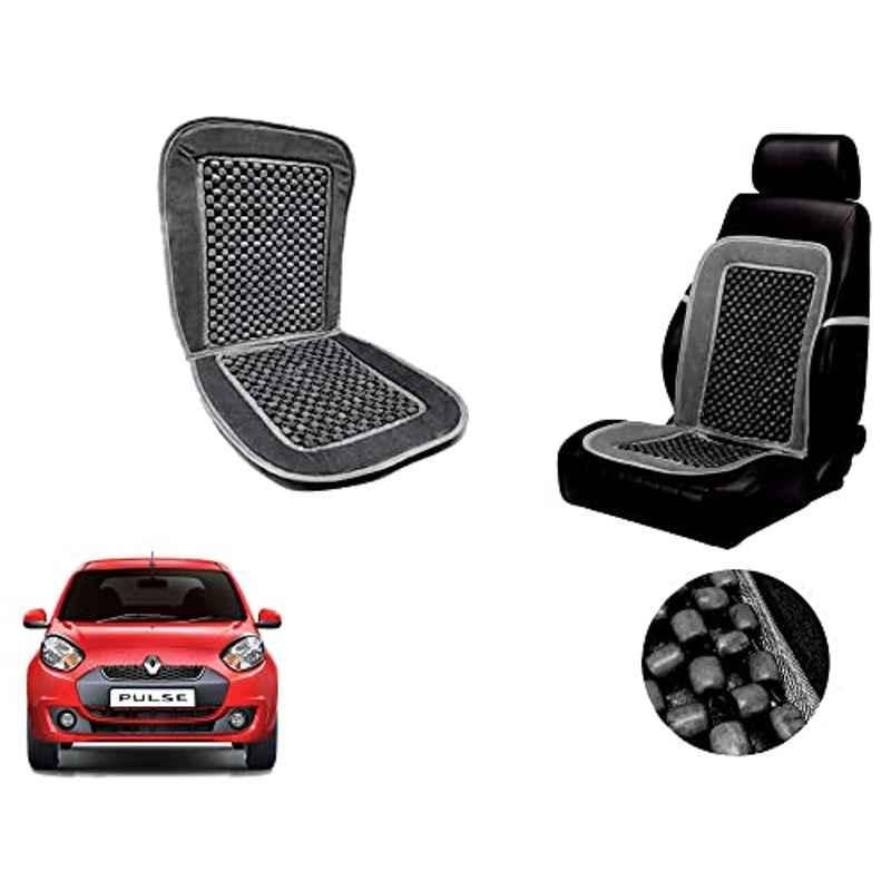 Auto Pearl PU, Velvet & Wooden Beads Grey Rectangular Seat Cushion for Renault Pulse