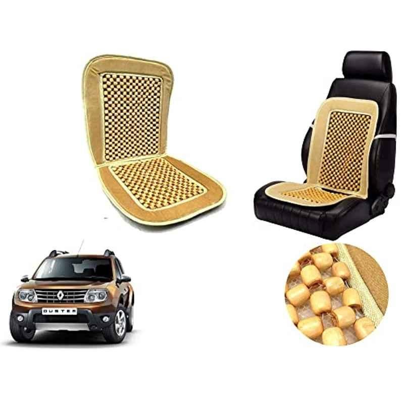 Auto Pearl PU, Velvet & Wooden Beads Beige Rectangular Seat Cushion for Renault Duster