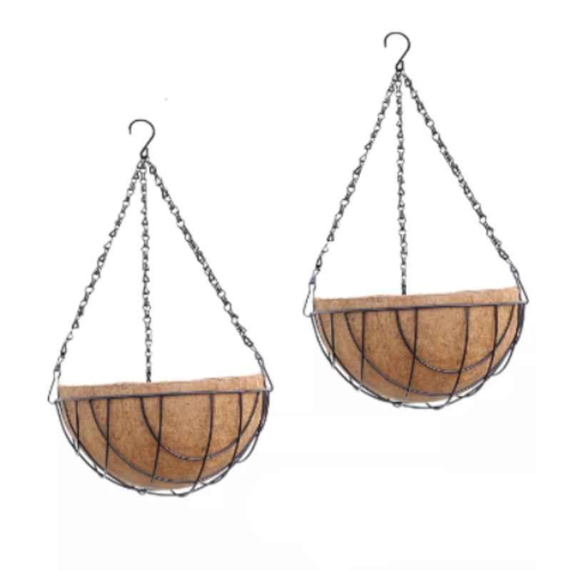 Coir Garden 6 inch Coir Brown Wall Mount Hanging Planter Pots with Stand (Pack of 2)