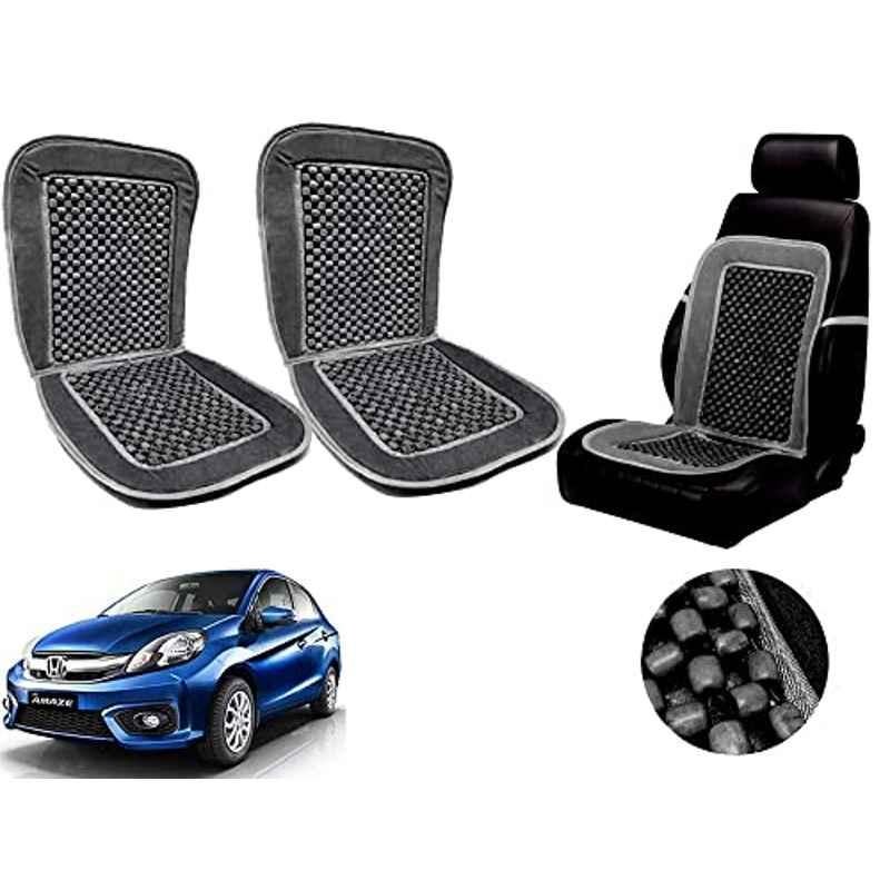 Auto Pearl PU, Velvet & Wooden Beads Grey Rectangular Seat Cushion for Honda Amaze 2018 (Pack of 2 )