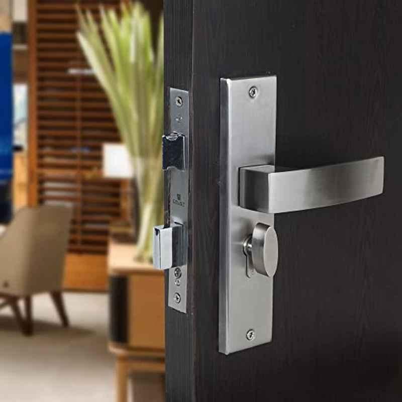 Saze 8 inch Stainless Steel Satin Finish Cylindrical Plate Mortise Door Lock Handle Set, CRZ-10001