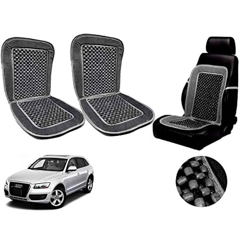 Auto Pearl PU, Velvet & Wooden Beads Grey Rectangular Seat Cushion for Audi Q3 (Pack of 2 )