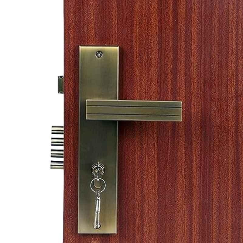 Handle Waala Altroz 10 inch 60mm Stainless Steel Antique Brass Finish Cylindrical Plate One Side Key Mortise Door Lock Set