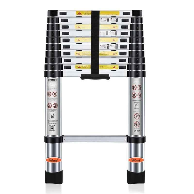 Prime 11 Steps 10.5ft Aluminium Portable & Compact Telescopic Ladder with Anti-Slip Rubber, PT-110