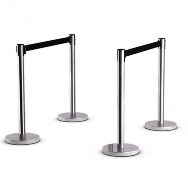 Ladwa 4 Pcs Stainless Steel 202 Hook Type Barricade Set with 2.25m Black Nylon Belt, LSI-QM-B4