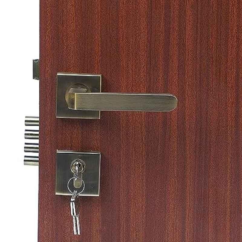 Homexpert Rose LB-303 Stainless Steel Antique Brass Finish Cylindrical Plate Both Side Key Mortise Door Lock Set