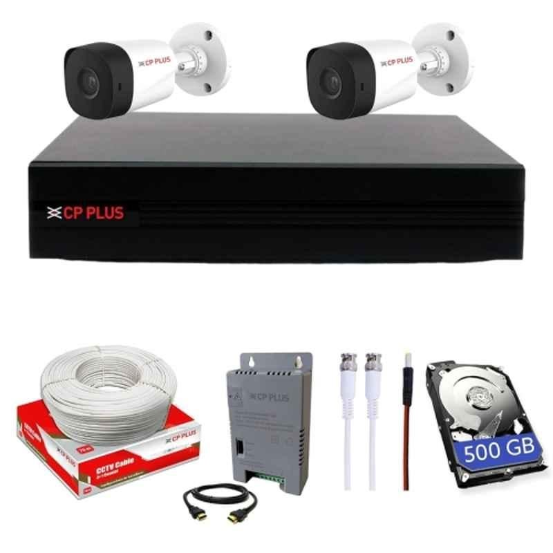 CP Plus 2.4MP Full HD 4 Channel DVR with Built in Audio MIC, 2 Pcs Outdoor, 500GB HDD, 4 Ch SMPS & CCTV Cable Combo Kit