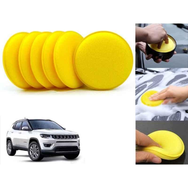 Auto Pearl Polyurethane Beige Washing & Waxing Polish Foam Sponge for Compass 2017 (Pack of 6)