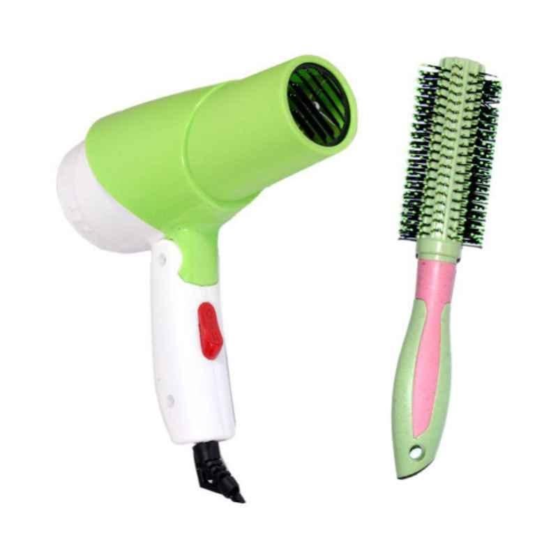 Lenon 1280 Green Hair Dryer & Round Comb Combo