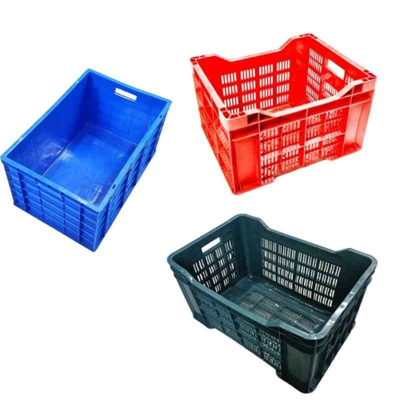 Xela 288-3Com 3 Pcs Plastic Blue, Green & Red Multipurpose Heavy Duty Portable Crate Set