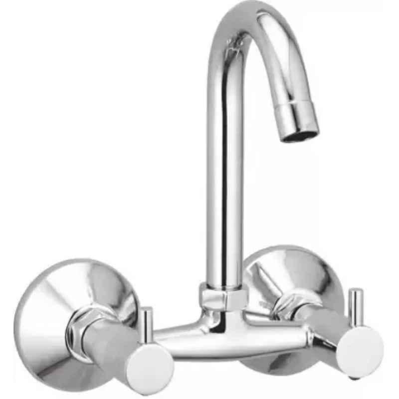 Fastgear Turbo Brass Silver Chrome Finish Wall Mount Hot & Cold Water Sink Mixer with 360 Degree Adjustable Spout