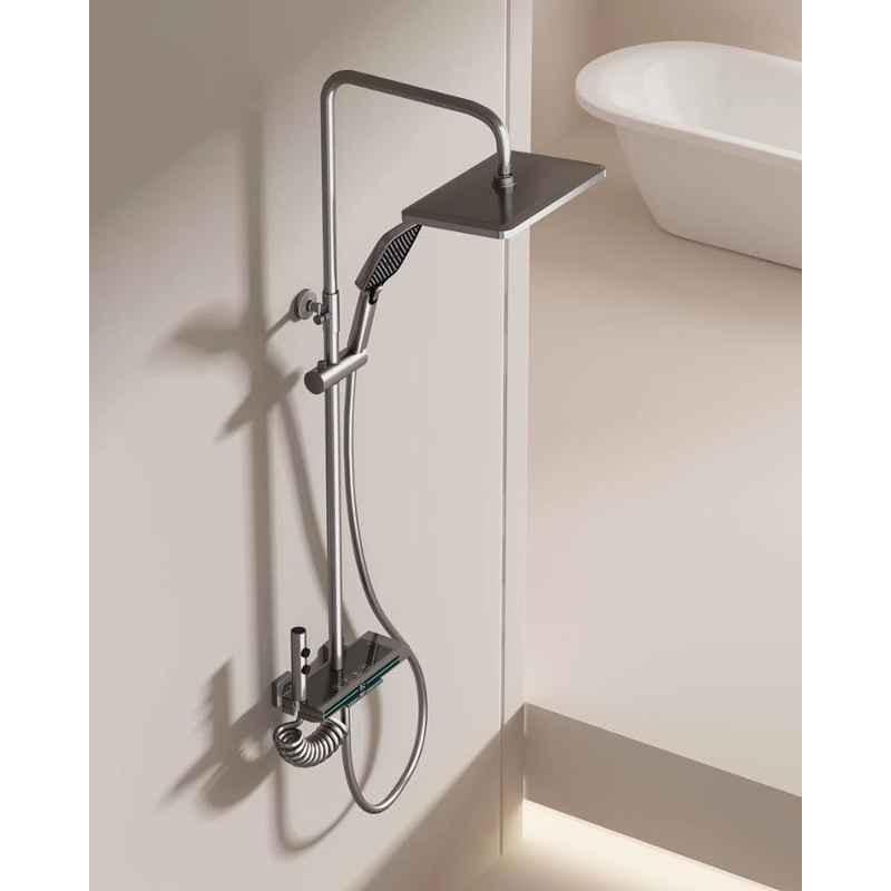NextGen Brass Polished Finish Black Wall Mounted Piano Switches Thermostat Rainfall Shower Set with Temperature Display, Nx 6