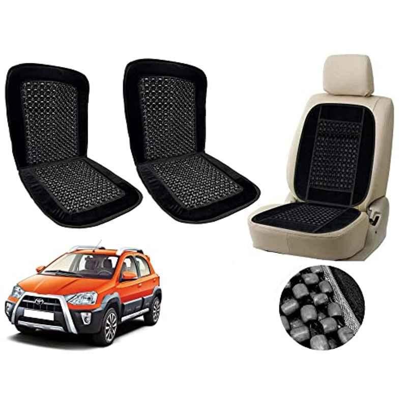 Auto Pearl PU, Velvet & Wooden Beads Black Rectangular Seat Cushion for Toyota Etios Cross (Pack of 2 )