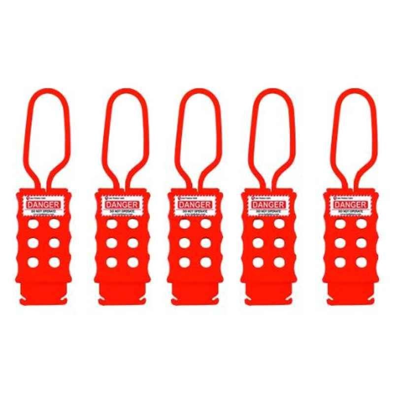 India Loto ILP039-5 4-7.5mm Red 6 Holes Dielectric Slider Loto Safety Hasp (Pack of 5)