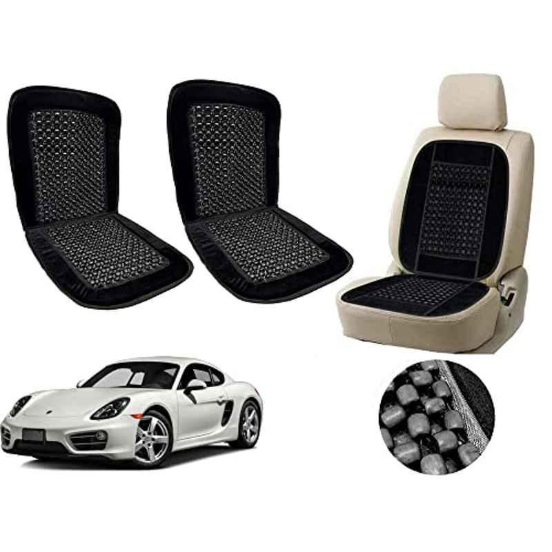 Auto Pearl PU, Velvet & Wooden Beads Black Rectangular Seat Cushion for Porsche Cayman (Pack of 2 )