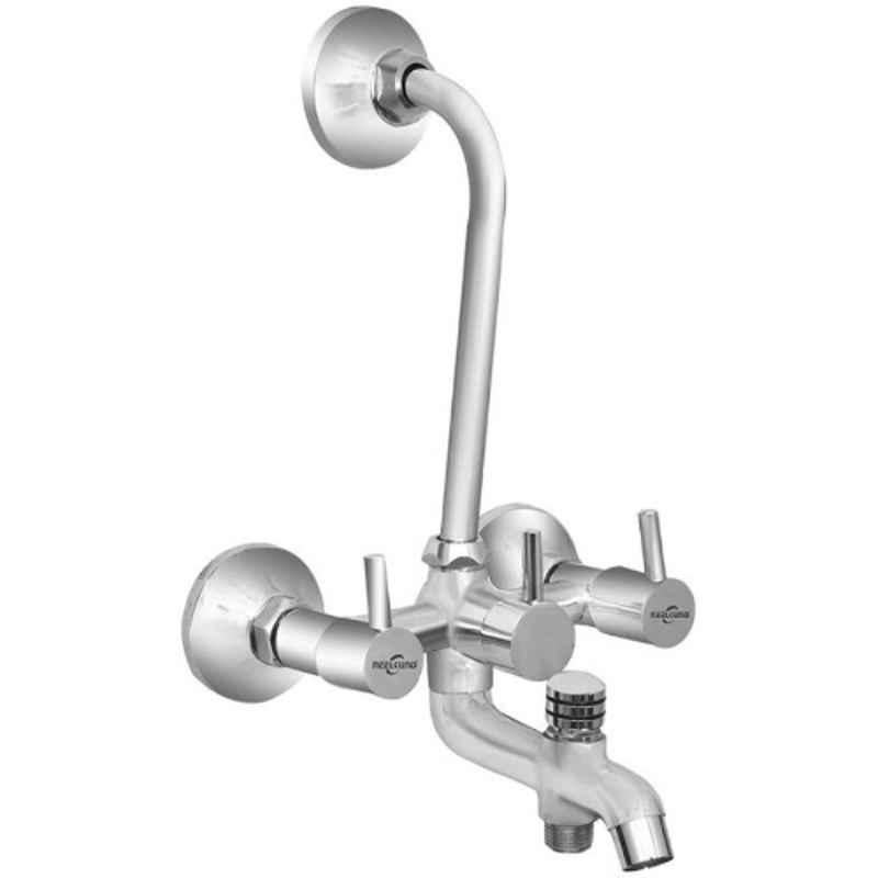Neelkund Flora Brass Silver Chrome Finish 3-in-1 Wall Mixer with Band for Bathroom & Kitchen