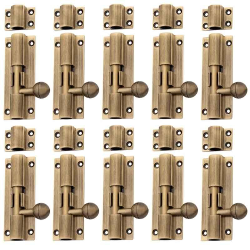 Atom 8 inch Brass Antique Finish Aluminium Tower Bolt, TB001 (Pack of 10)