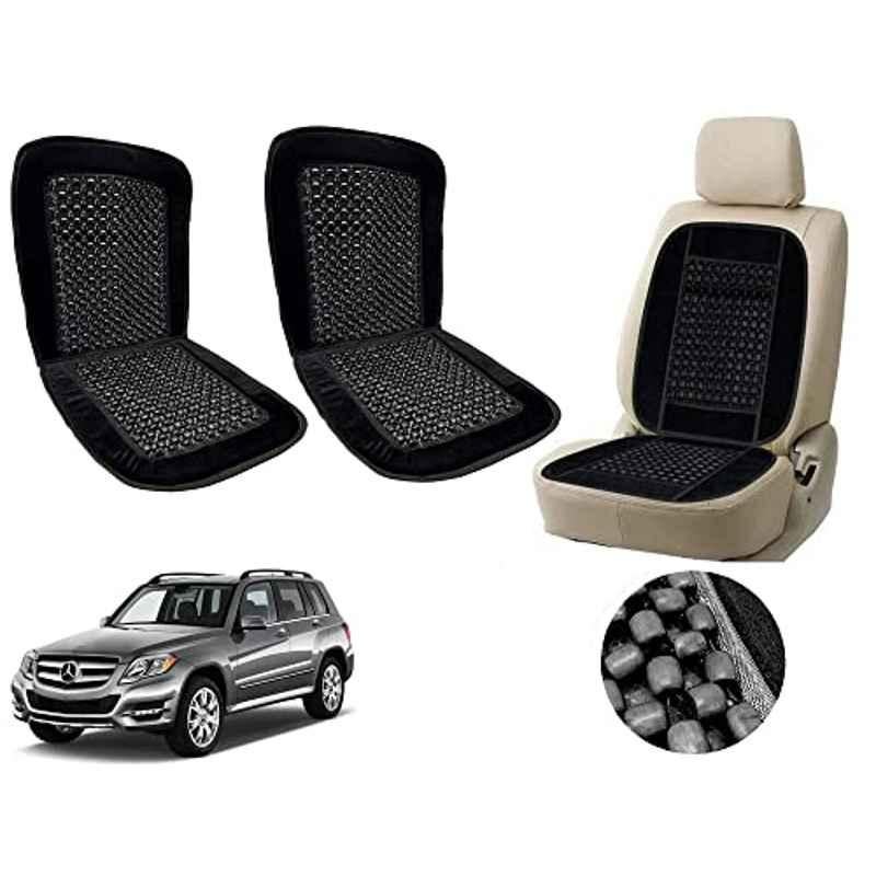 Auto Pearl PU, Velvet & Wooden Beads Black Rectangular Seat Cushion for Mercedes Benz GLK-Class (Pack of 2 )