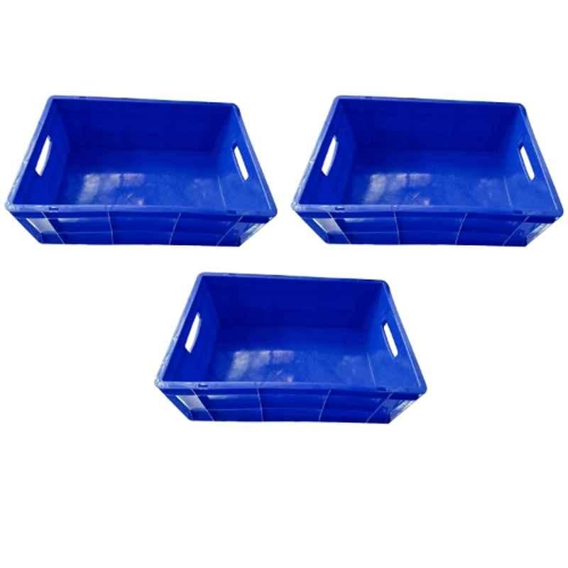 Xela 148-B 60x40x23cm Plastic Blue Multipurpose Heavy Duty Portable Crate, (Pack of 3)