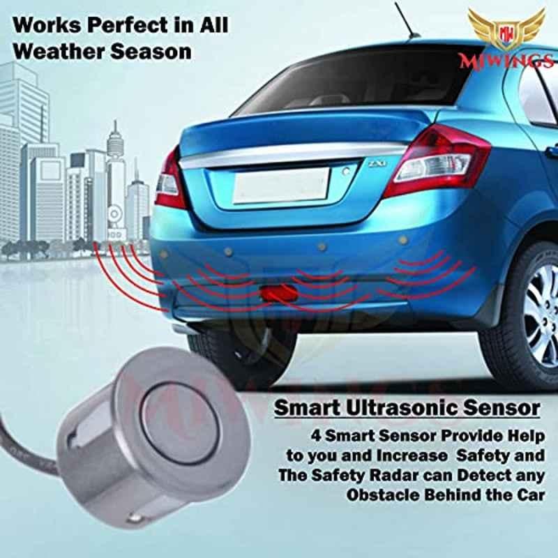 Miwings Car Reverse Parking Sensor Auto Radar System Distance Detection With Led Display And 4 Sensors, Ultrasonic Buzzer Warning, Universal For All Car Silver Sensor