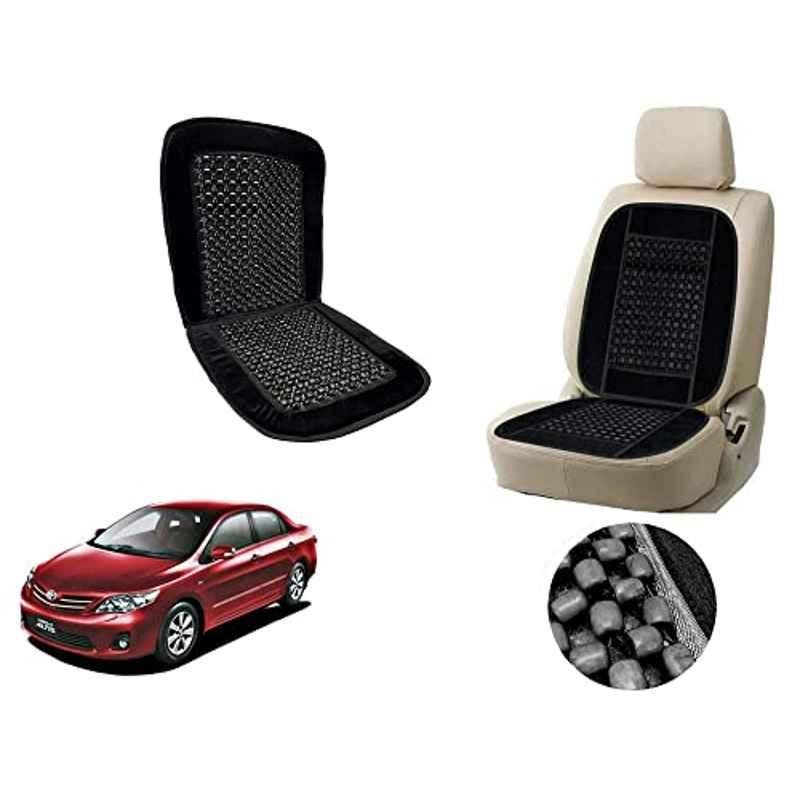 Auto Pearl PU, Velvet & Wooden Beads Black Rectangular Seat Cushion for Toyota Altis
