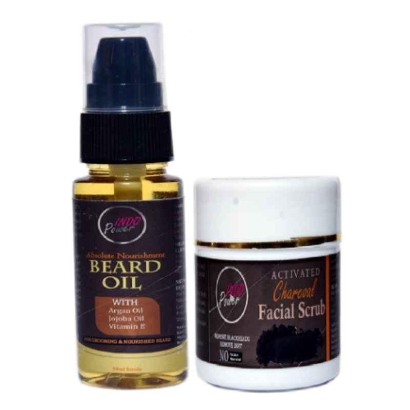 Indopower DD245 30ml Absolute Nourishment Beard Oil  with 100g Activated Charcoal Facial Scrub Combo Pack