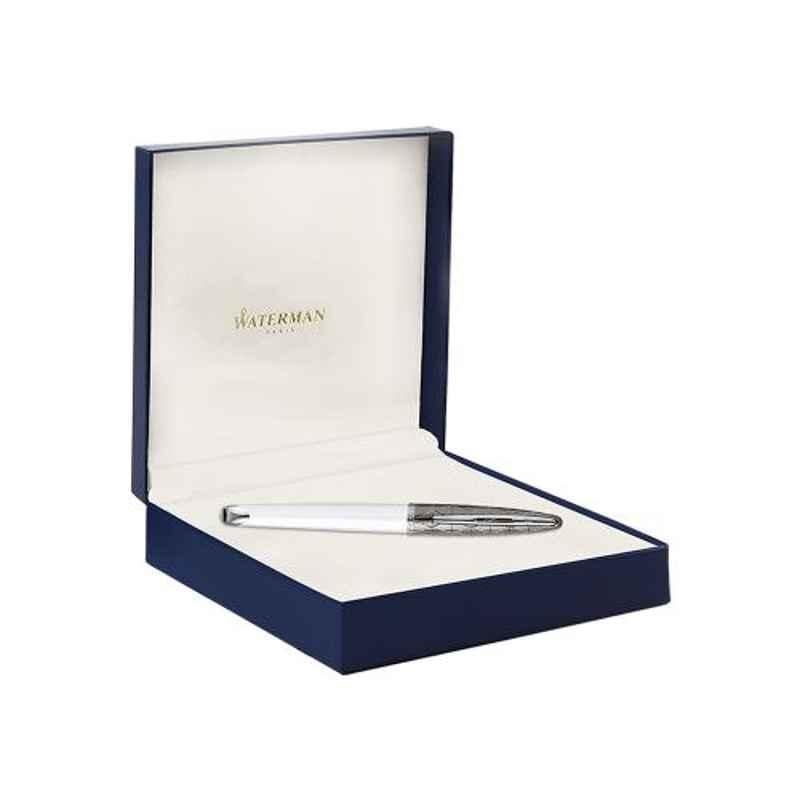 Waterman Blue Ink Carene Contemporary White & Gun Metal  ST Fountain Pen