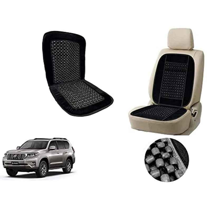 Auto Pearl PU, Velvet & Wooden Beads Black Rectangular Seat Cushion for Toyota Land Cruiser Prado