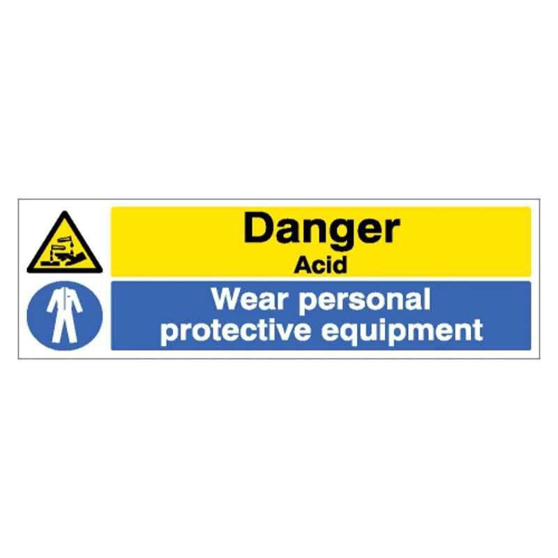 SUNSIGNS 450x150mm Vinyl & ACP Sheet Danger Acid Wear Personal Protective Equipment Signage, SN0153VNLM3HPIFAL