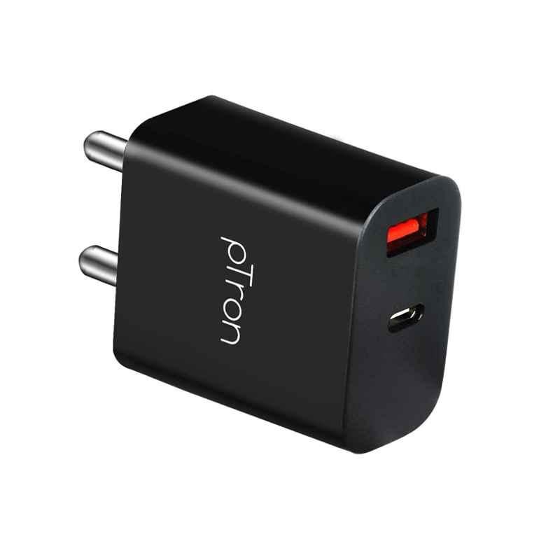 pTron Volta FC15 20W White Dual Port Type-C PD & USB Fast Charger Adapter with Multi-Layer Protection for iPhone & Android Compatibility