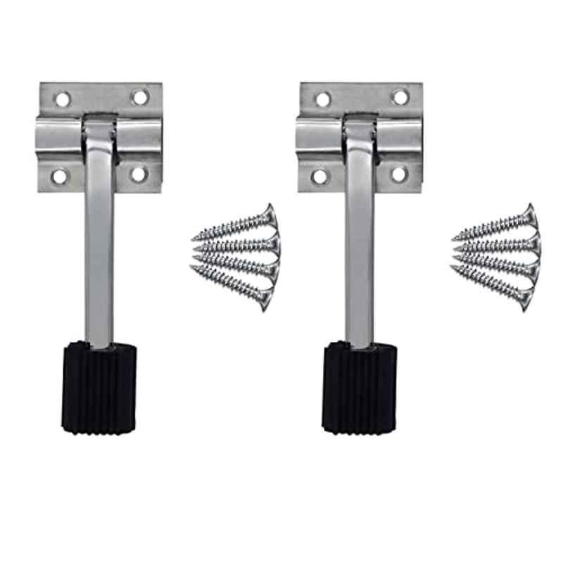 Screwtight 5 inch Stainless Steel Silver Polished Door Stopper with Rubber Tip Bottom, DS-1SQROD-SS-2 (Pack of 2)