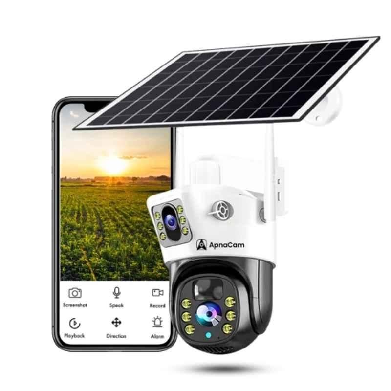 ApnaCam 2MP+2MP 4G Solar Powered PTZ Dual Lens SIM Camera with 2 Way Audio, Colour Night Mode, Motion Detect, Waterproof, SD Support & Alarm