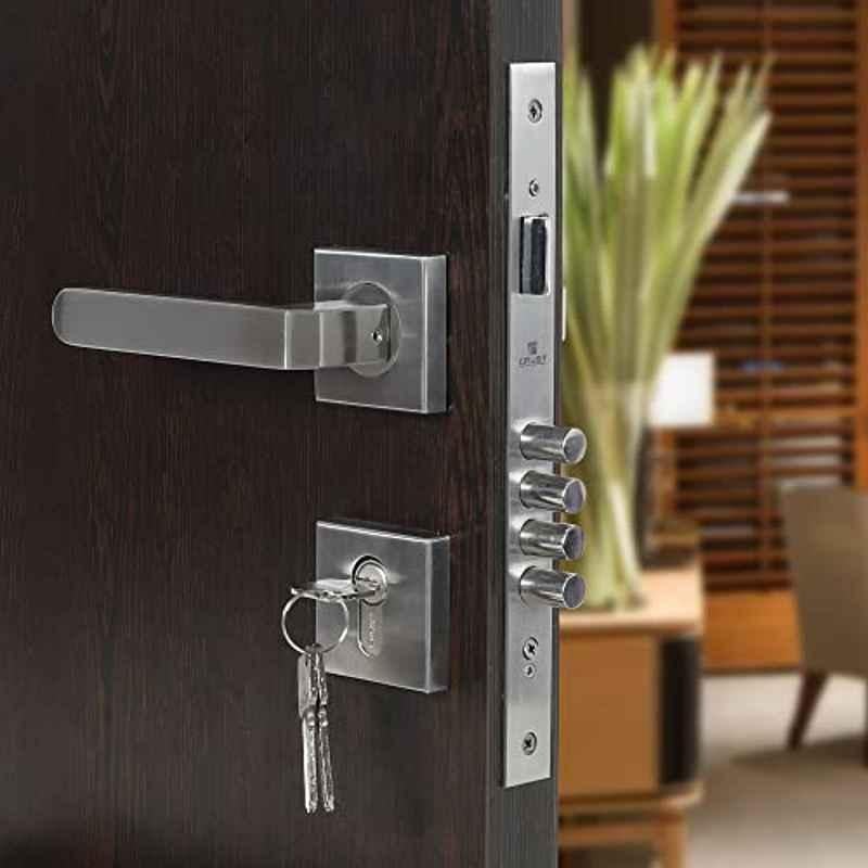 Voltizi Rose Stainless Steel Matt Finish Both Side Key Mortise Door Lock Handle Set with 3 Computer Keys, Luna-OSK-R