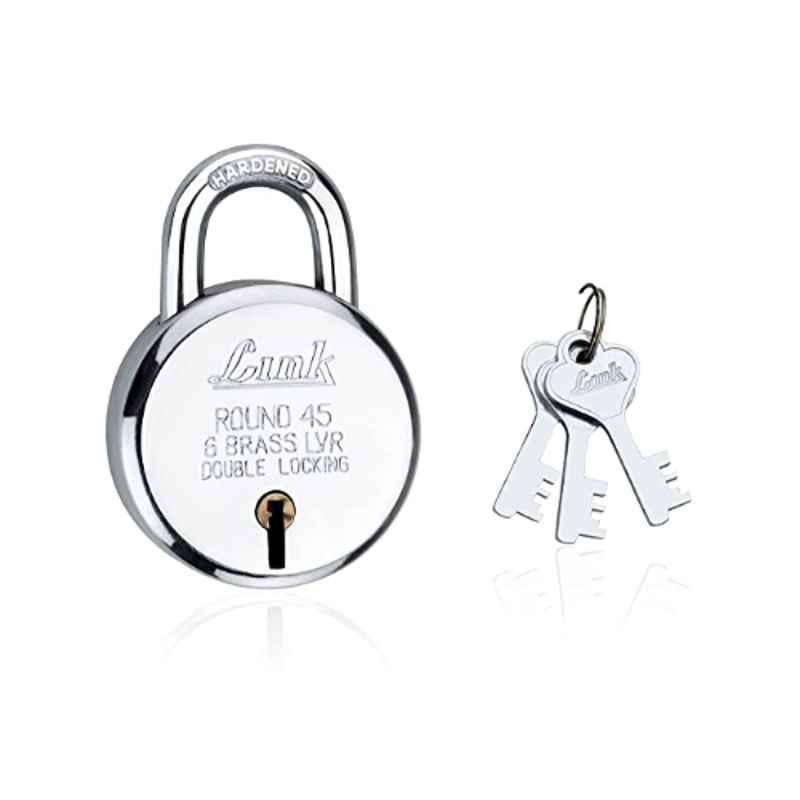 Link 45mm Stainless Steel Silver Round Pad Lock with 3 Keys